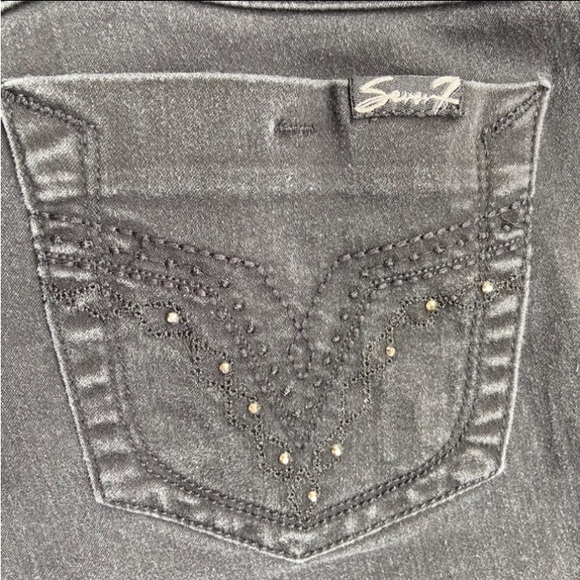 Seven7 For All Mankind Embroidered Rhinestone Pockets Skinny Jeans Black Denim 8 - Picture 7 of 17